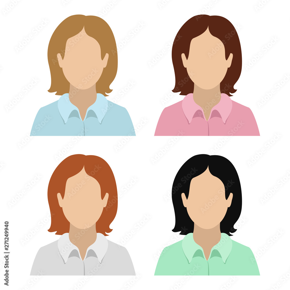 Caucasian woman in chemise. Set of abstract female avatars. Vector. Caucasian woman in chemise. Set of abstract female avatars. Vector.
