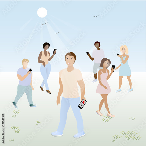 Addicted zombie people are lost in smartphones