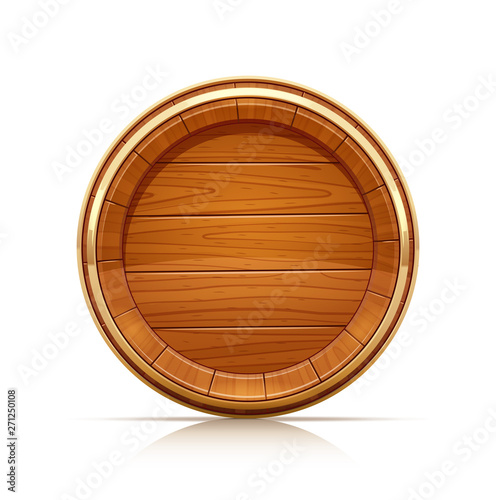 Wooden barrel. Vessel for keeping wine, beer and beverage. Equipment for pub and wine cellar. Whisky keg. Lager oak capacities. Isolated on white background. Eps10 vector illustration.