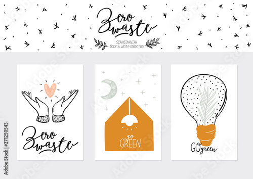 Set of weekly planners and to do lists with zero waste illustrations and trendy lettering. Template for agenda, planners, check lists, and other kids stationery. Isolated. Vector
