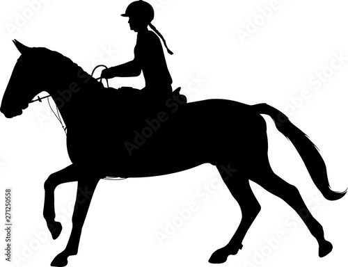 young woman riding horse silhouette. Equestrian sport. Equestrian dressage