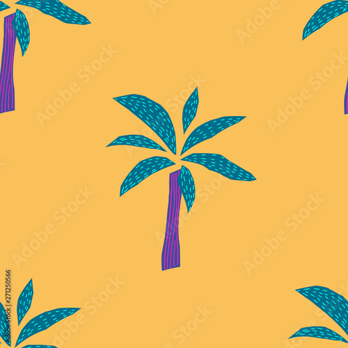 Yellow tropical plant palm tree seamless pattern