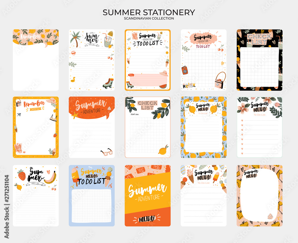 Set of weekly planners and to do lists with cute summer illustrations ...