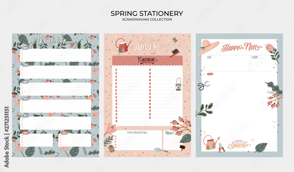 Set of weekly planners and to do lists with cute summer illustrations ...