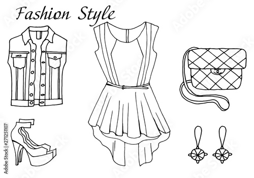 Vector black and white sketch fashion outfit