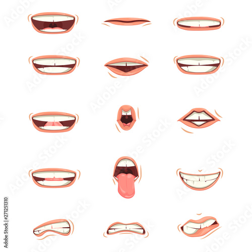 A set of children's or men's lips. Various expressions of emotions, a collection of gestures lips. Children's or men's lips express different emotions.