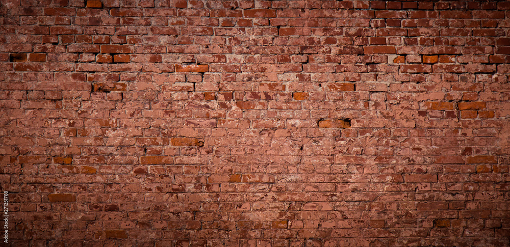 Fototapeta Panoramiczny stary brudny czerwony mur z cegły tło