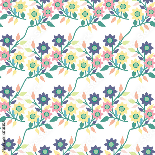 Flower composition  with colorful leaves  in a seamless pattern