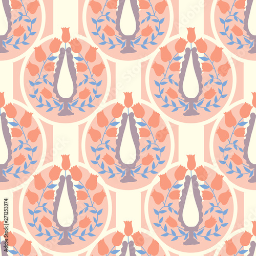 Orange and purple art deco composition  in a seamless pattern design