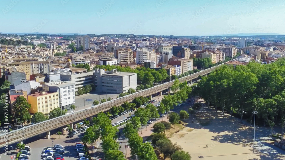 Aerial view in Girona, city of Catalonia,Spain. Drone Photo