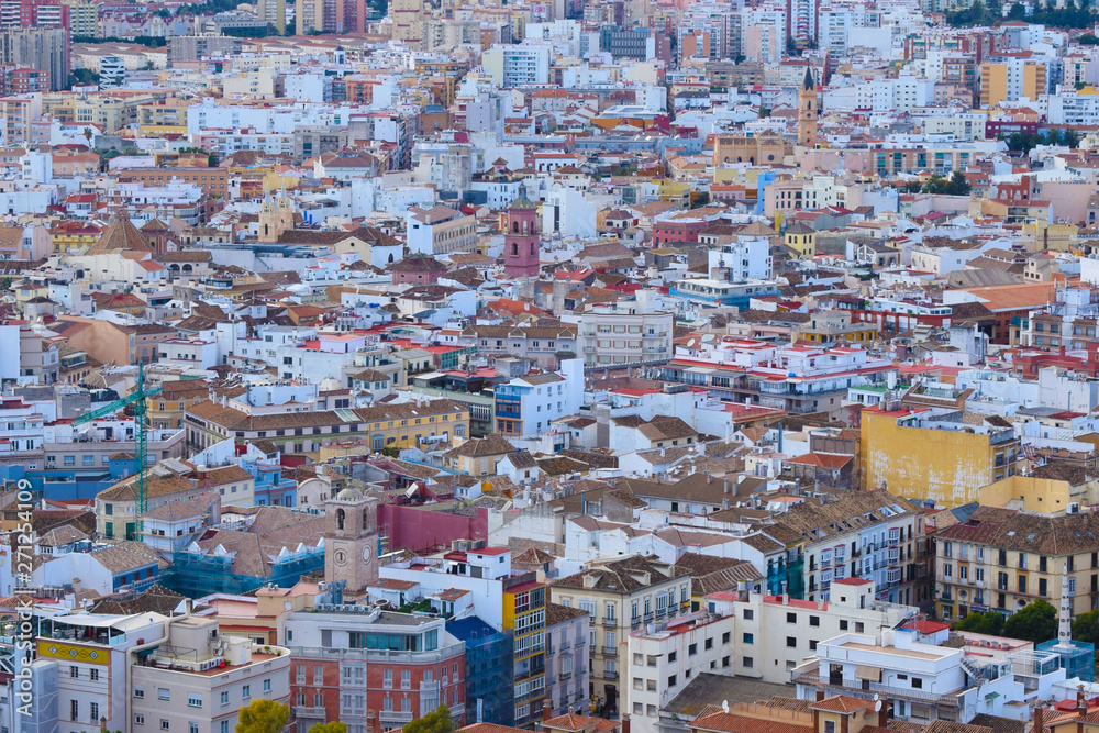 Mosaico de construcciones, pisos y casas de la ciudad de Málaga, España.
