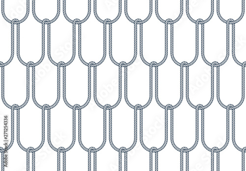 Vector rope, fishing net, seamless. White background.