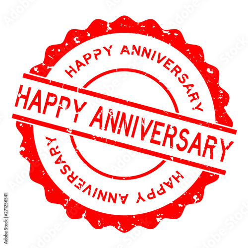 Grunge red happy anniversary word round rubber seal stamp on white background
