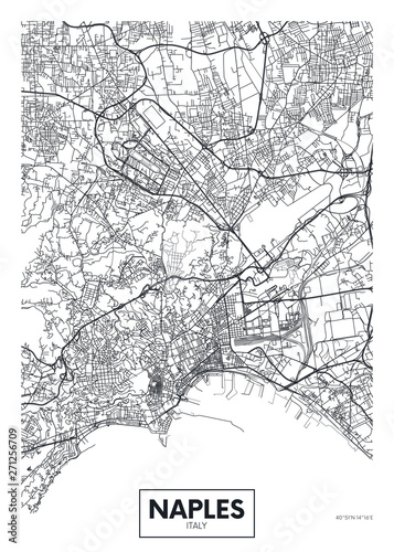 City map Naples, travel vector poster design