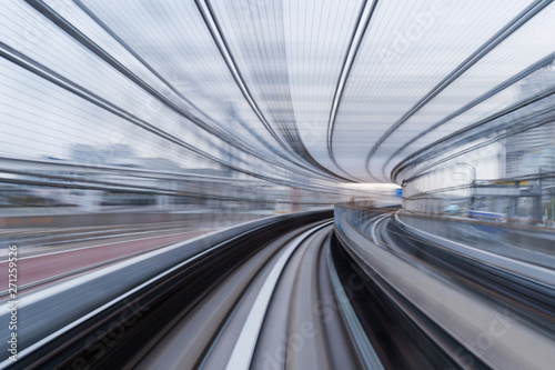 motion blur of train running on tunnel in Tokyo, Japan