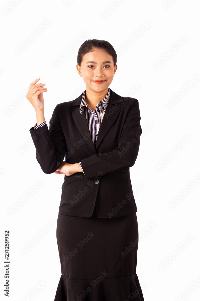 Portrait asian beauty business woman isolated white background.female holding blank card Portrait asian beauty business woman isolated white background.female holding blank card