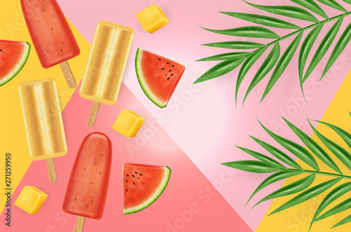 Watermelon ice cream Vector realistic. Abstract background. Organic natural d...