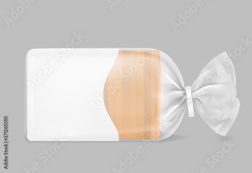 Toast bread packaged with clip on grey background. Vector illustration ready and simple to use for your design. The mock-up will make the presentation look as realistic as possible.