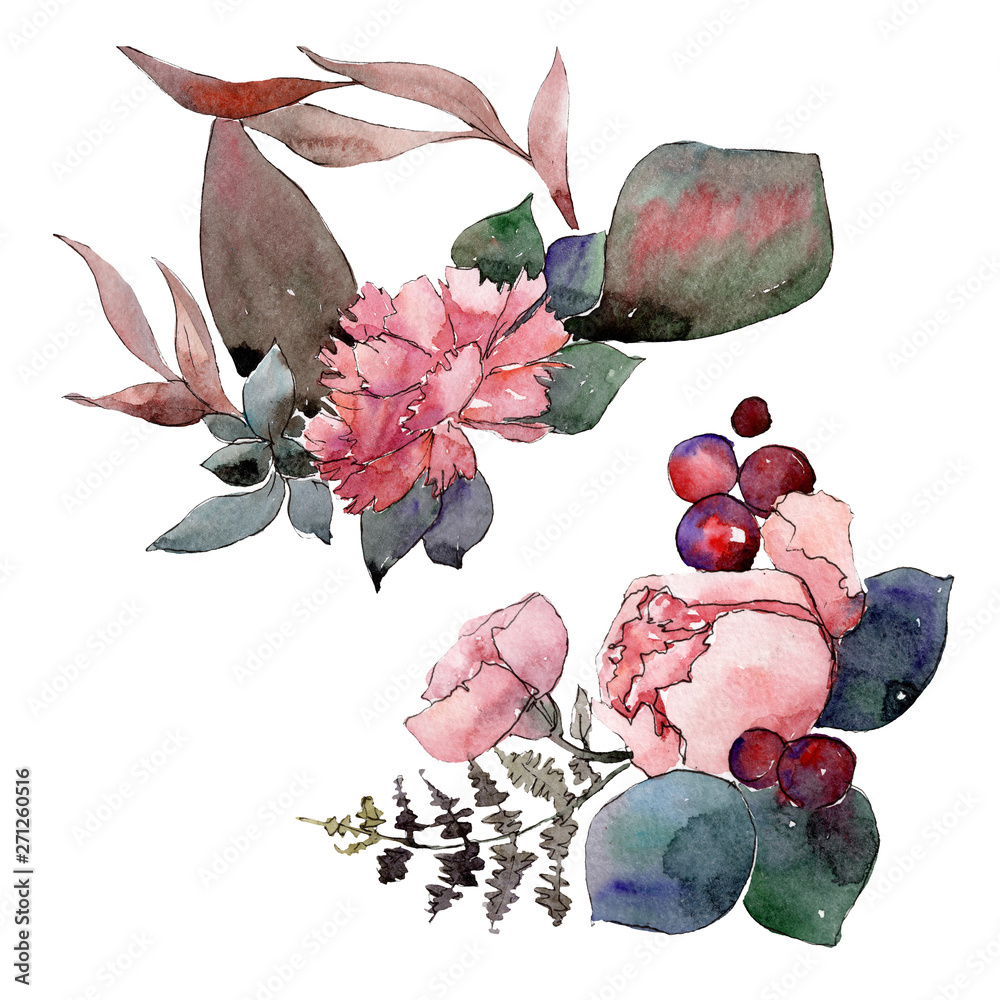 Obraz Red bouquet floral botanical flowers. Watercolor background illustration set. Isolated bouquets illustration element.