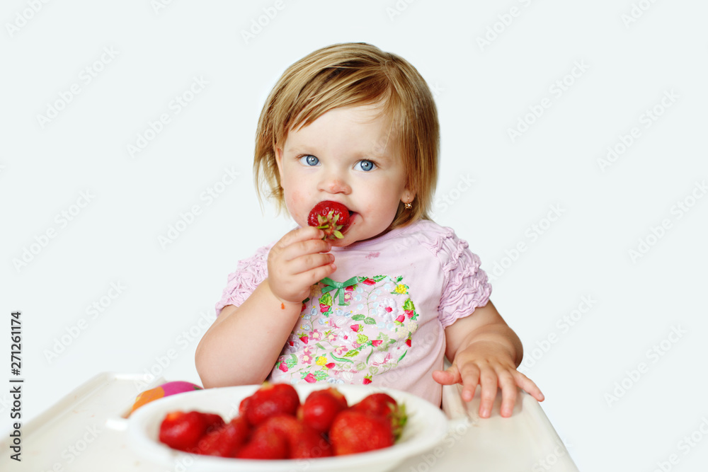 baby girl eating strawberry baby girl eating strawberry