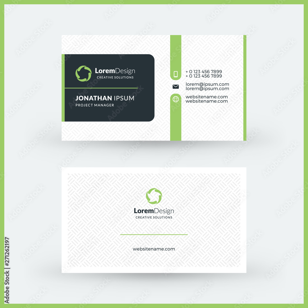 Double-sided horizontal modern business card template. Vector mockup illustration. Stationery design