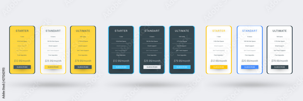 Pricing table color variations. Pricing plans template for websites and ...