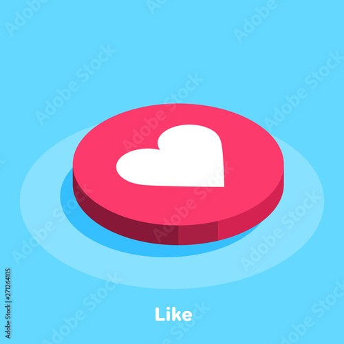 isometric vector image on a blue background, like icon, heart in a red circle for social networks