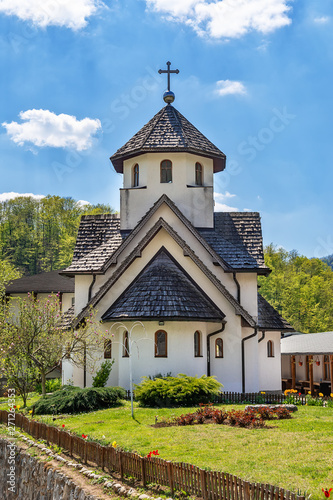 Ljubovija, Serbia April 20, 2019: The Soko Monastery is located below Soko Grad, on the slopes of the Sokolska Mountain near Ljubovija.The monastery is dedicated to the holy bishop Nikolaj Velimirovic
