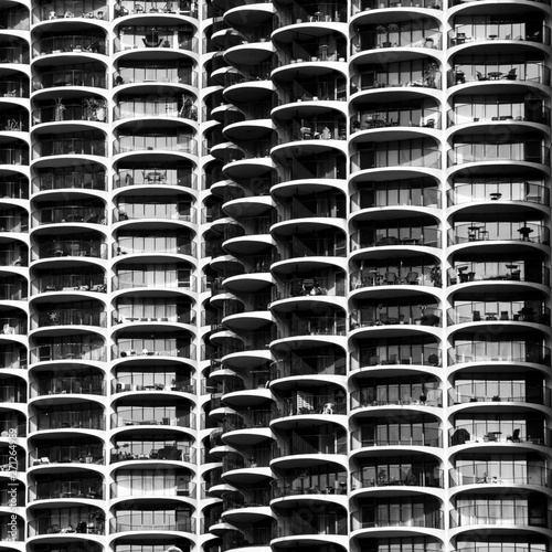 Abstract Geometric Architecture Background. Black and White Balconies.