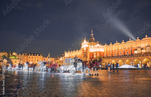 The main market at night in Krakow. photo