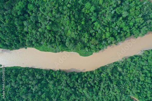 Rainforest river aerial photo 