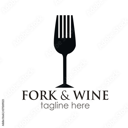 fork and wine logo design concept