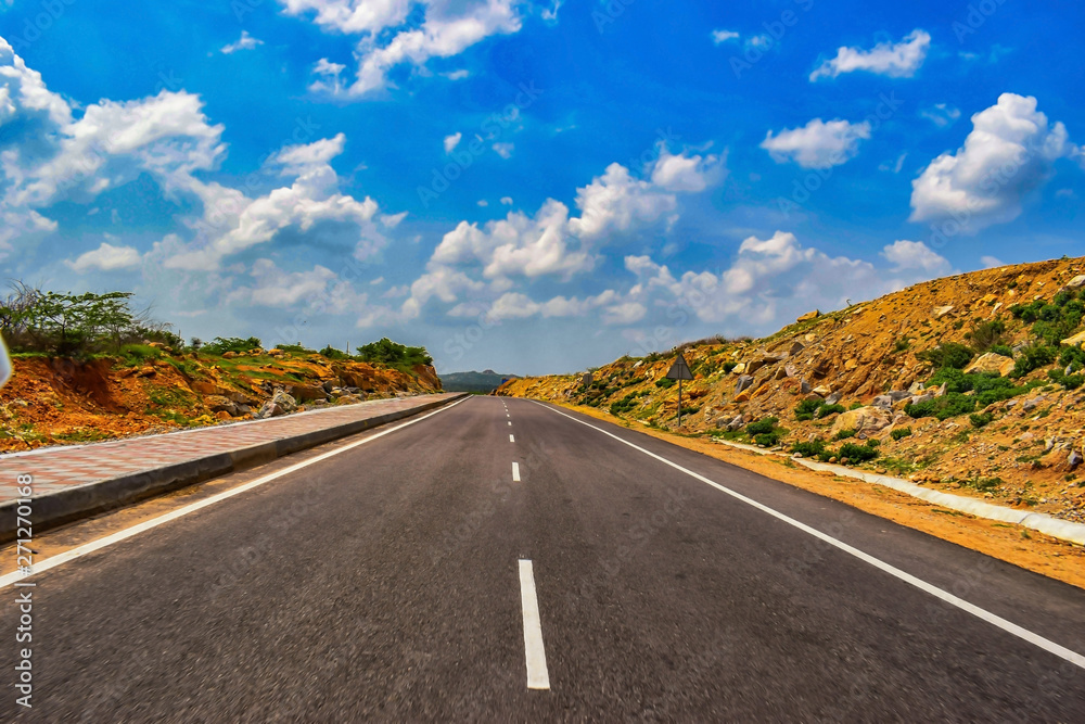 Road Footpath Blue Clouds Landscape Road Footpath Blue Clouds Landscape
