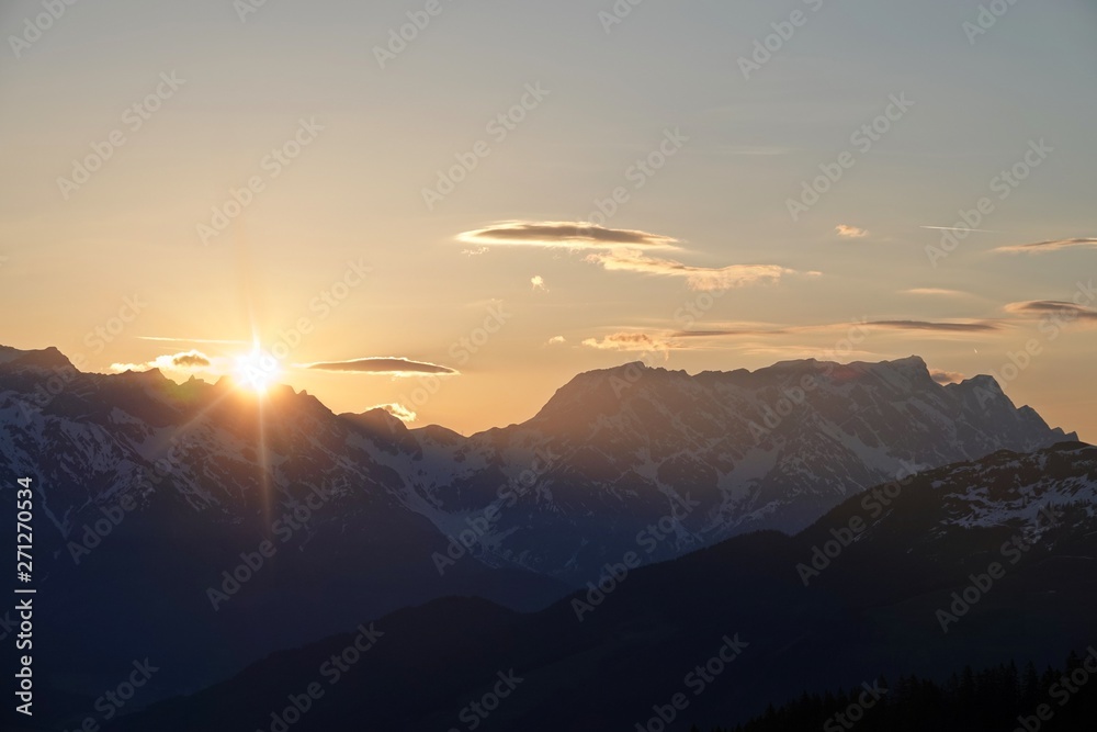 beautiful sunrise over the alps in austria