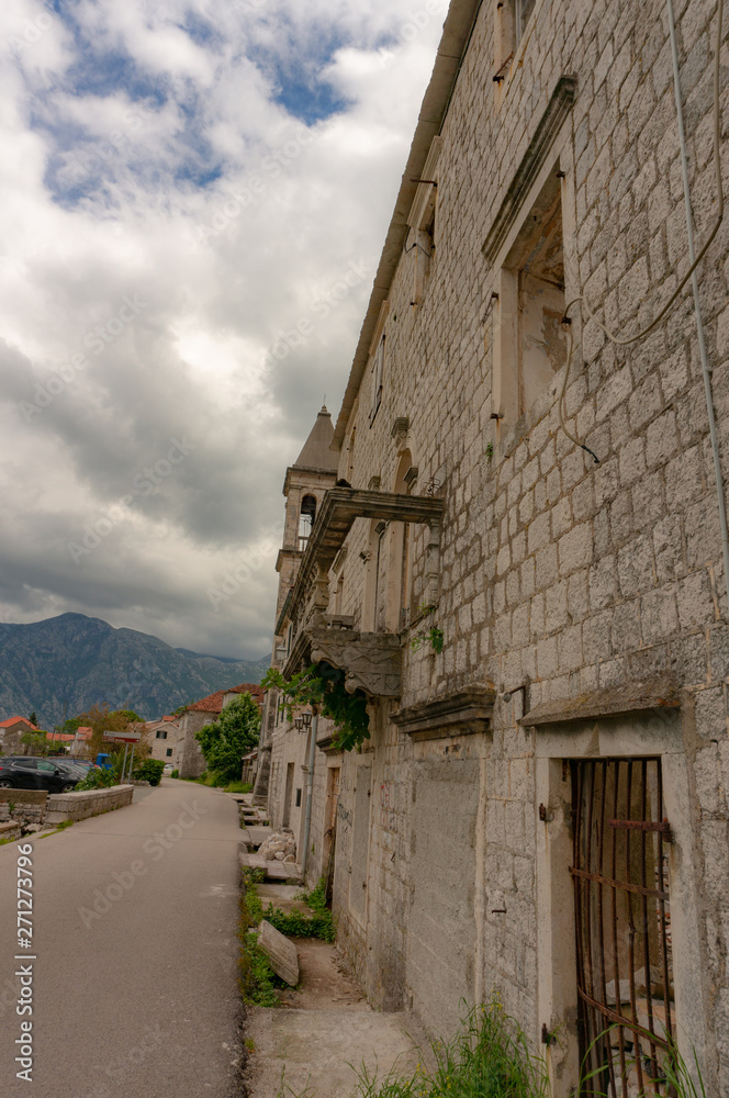 Beautiful mediterranean landscape - town Tivat, Kotor bay Boka Kotorska , Montenegro.