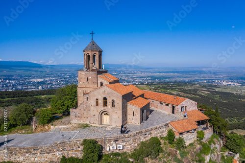 Aerial view of the monastery Shavnabada.Tbilisi. Georgia. Bird's-eye.