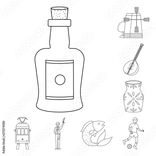 Vector design of tourism and landmark sign. Set of tourism and european stock vector illustration.