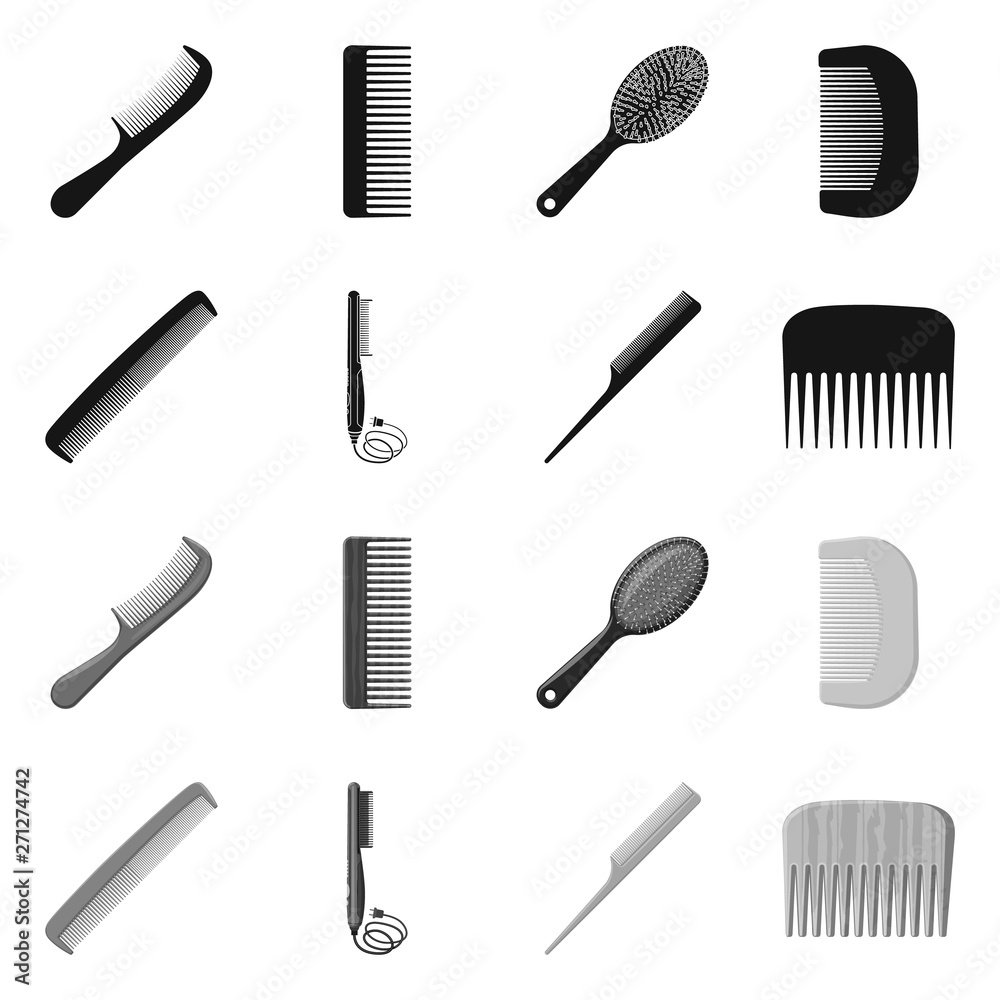 Vector illustration of brush and hair sign. Collection of brush and hairbrush stock vector illustration. Vector illustration of brush and hair sign. Collection of brush and hairbrush stock vector illustration.