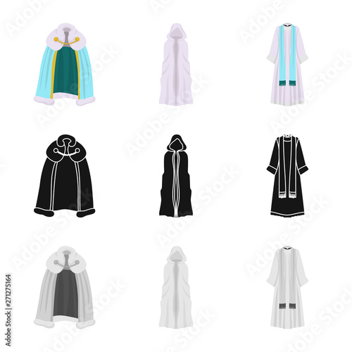 Vector illustration of material and clothing icon. Set of material and garment vector icon for stock.