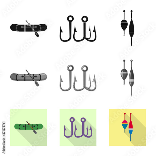 Vector design of fish and fishing logo. Set of fish and equipment stock vector illustration.