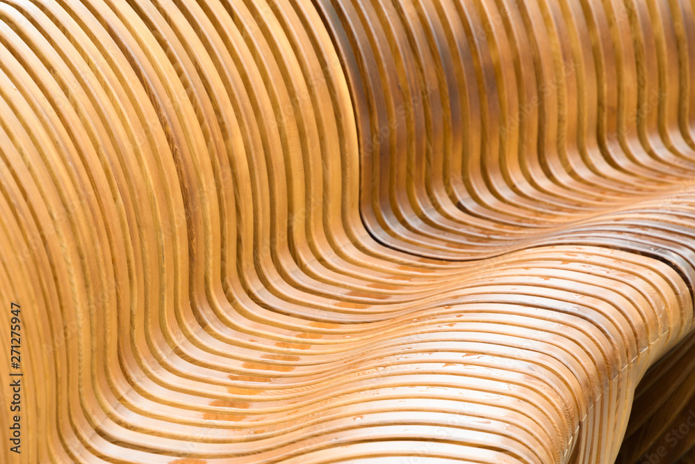 Unusual bench with drops of rain curved wood Unusual bench with drops of rain curved wood