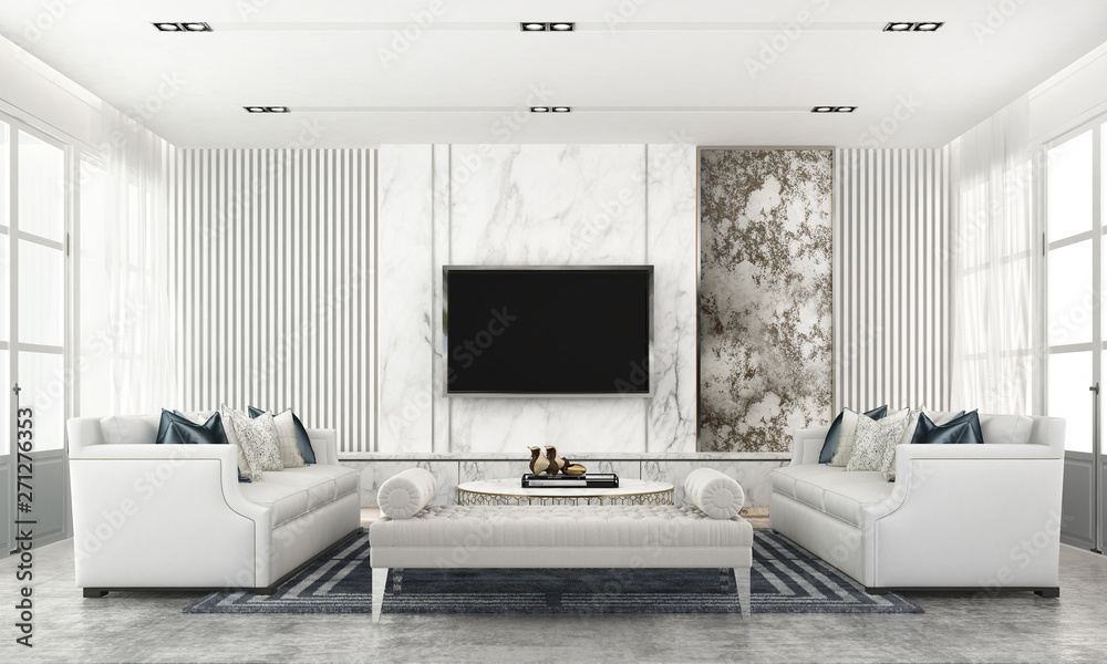 Illustrazione Stock Luxury lounge and living room inteior design and LCD tv  wall | Adobe Stock