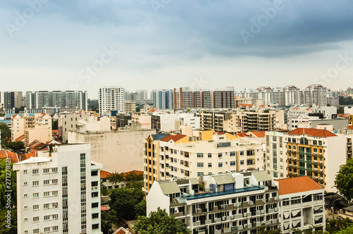 vintage color style Singapore residential area skyline