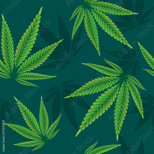 Hemp leaves seamless repetitive vector pattern
