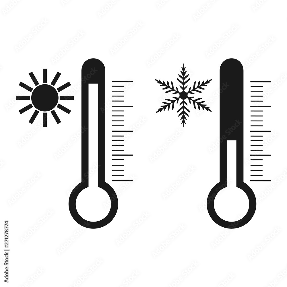 illustration of flat design of thermometer with sun and snowflake on a white background illustration of flat design of thermometer with sun and snowflake on a white background