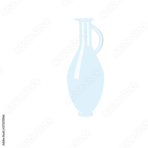 Glass empty flagon with handle. tranparent icy-white decanter on white background. Flask for juice, wine, beer, spirits, oil, alcohol,
