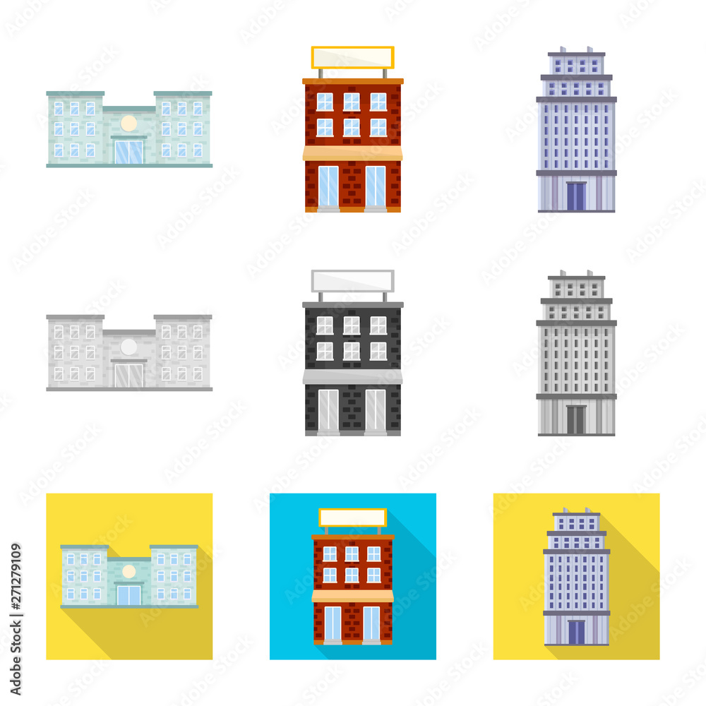 Vector illustration of municipal and center icon. Collection of municipal and estate   vector icon for stock.