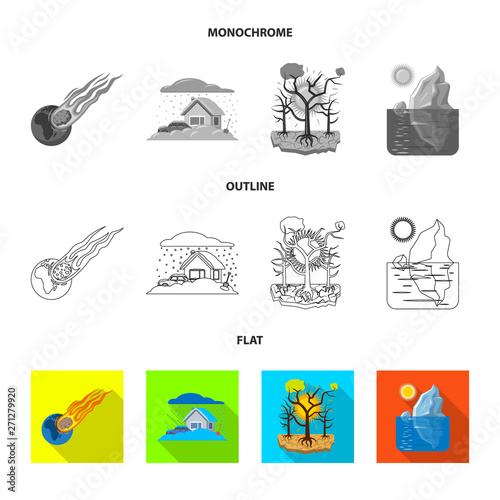 Isolated object of natural and disaster symbol. Set of natural and risk stock vector illustration.