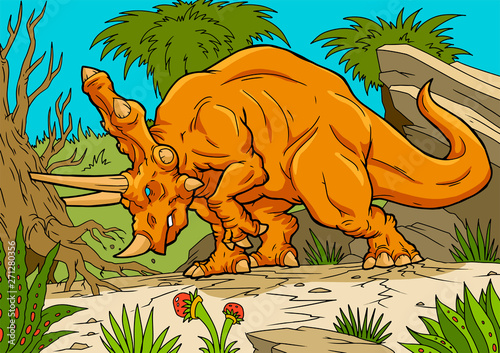 A triceratops three horned dinosaur illustration