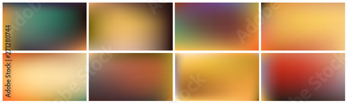 Set of colored backgrounds. Smooth and blurry abstract gradient for product presentation, brochure, flyer, poster, games, banner. Horizontal vector illustrations.